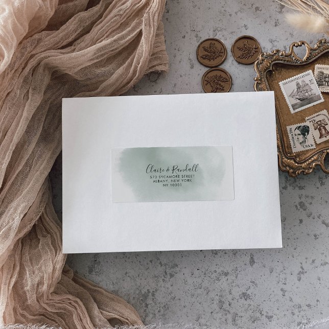 Etiqueta Rótulo de Endereço RSVP Verde e Branco da Caligraf (Criador carregado)