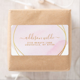 Etiqueta Rótulo de Envio Círculo Dourado Aquarela Rosa Blus