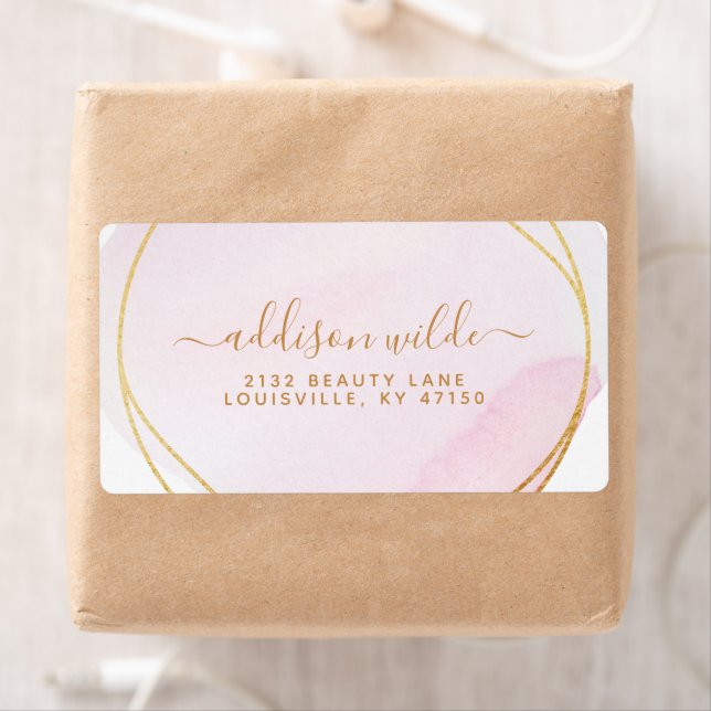 Etiqueta Rótulo de Envio Rosa Blush Script Aquarela Círculo (Insitu)