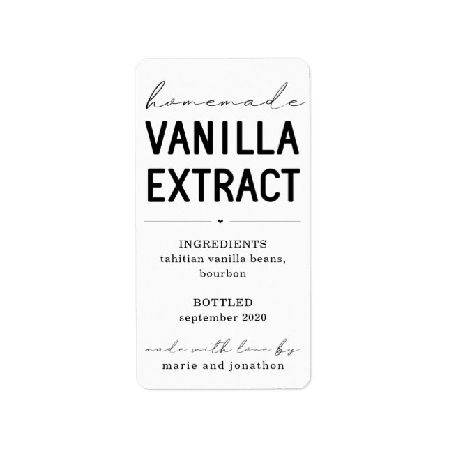 Etiqueta Rótulo de Extrato de Vanilla Homemade Personalizad (Frente)