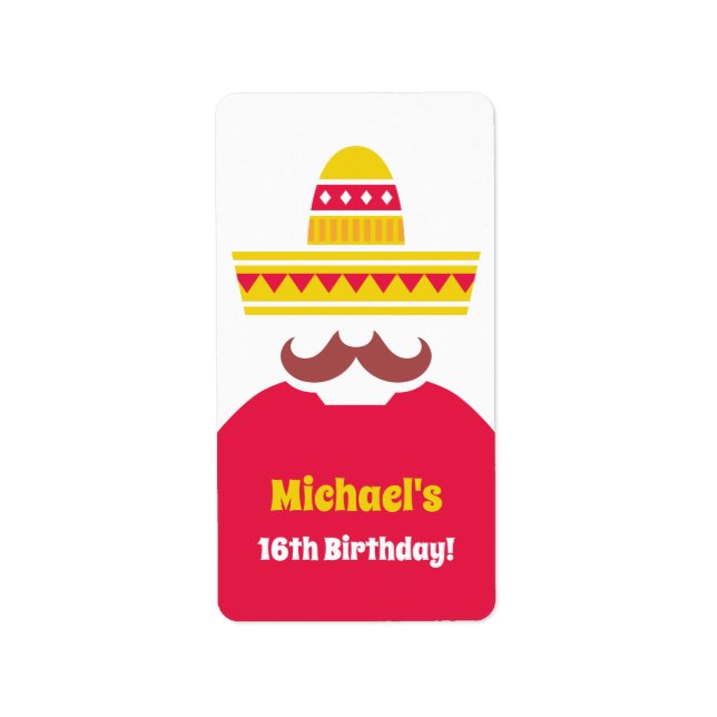 Etiqueta Rótulo de Fiesta de Birthday Mustache Sombrero (Frente)