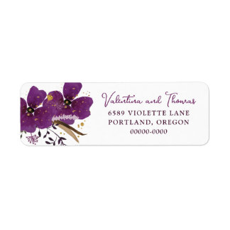 Etiqueta Rótulo de Flores de Aquarela Roxo Elegante