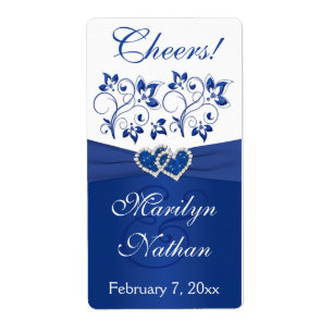 Etiqueta Rótulo de Frasco de Casamento Floral Real Azul e B