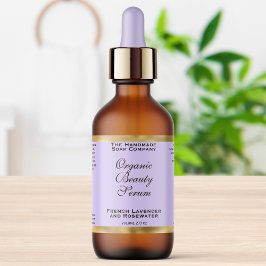 Etiqueta Rótulo de Frasco de Cosméticos Roxo Claro e Dourad