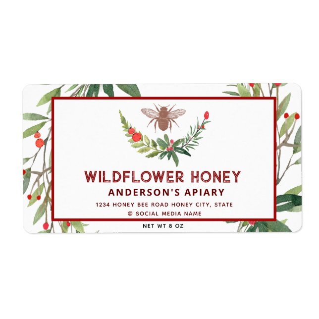 Etiqueta Rótulo de frasco de mel de ramo feriado (Frente)