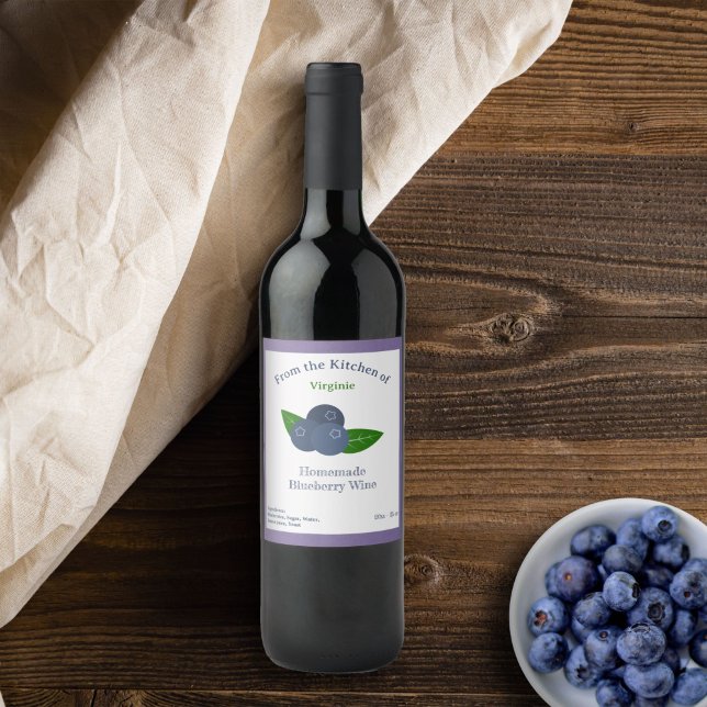 Etiqueta Rótulo de Frasco de Vinho-Azul Russo (Rustic Blueberry Wine Bottle Label Sticker)