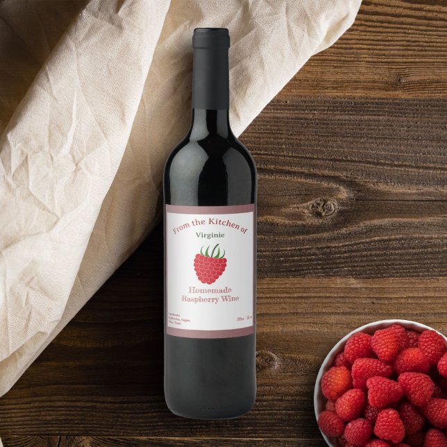 Etiqueta Rótulo de Frasco de Vinho de Framboesa Ru (Rustic Raspberry Wine Bottle Label Sticker)
