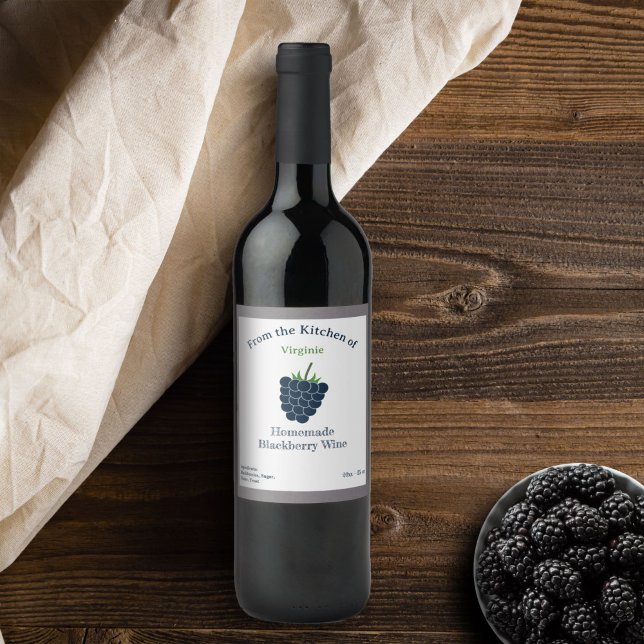 Etiqueta Rótulo de Frasco de Vinho Russo Blackberr (Rustic Blackberry Wine Bottle Label Sticker)