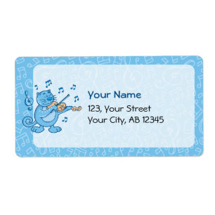 Etiqueta Rótulo de Gato Azul com Violino