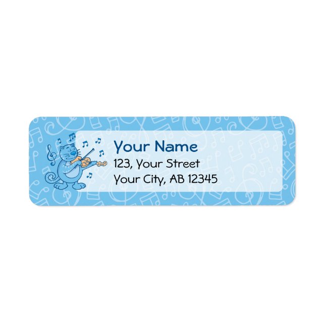 Etiqueta Rótulo de Gato Azul com Violino (Frente)