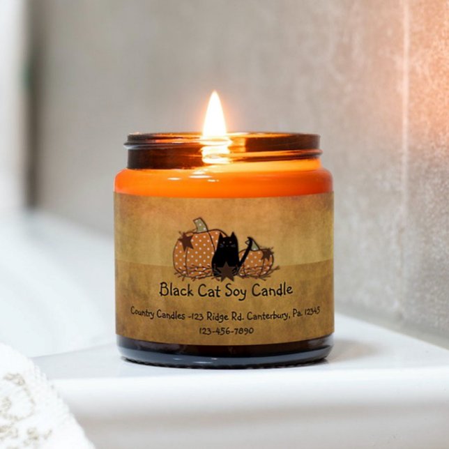 Etiqueta Rótulo de Gato Preto e Abóbora (Criador carregado)