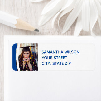 Etiqueta Rótulo de Graduação de Foto de Quadro Curvo Azul