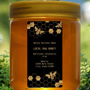Etiqueta Rótulo de Jar de Mel Aiário Preto e Dourado Modern