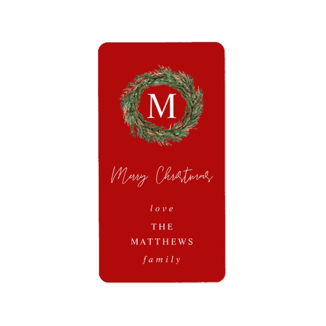 Etiqueta Rótulo de Natal Alegre com Monograma de Coroa e Ve (Frente)