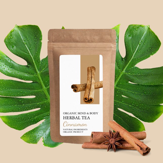 Etiqueta Rótulo de Negócio de Chá Biológico de Cinnamon Her (Criador carregado)