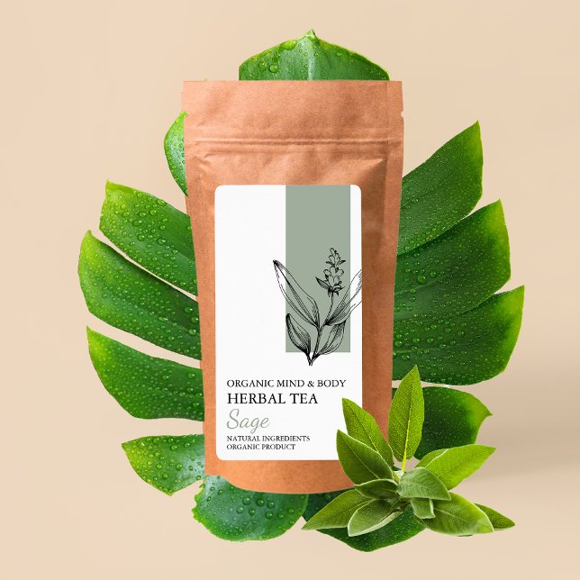 Etiqueta Rótulo de Negócios do Chá Herbal Sage Orgânico (Criador carregado)