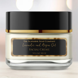 Etiqueta Rótulo de Pote de Cosméticos Preto e Dourado de Lu