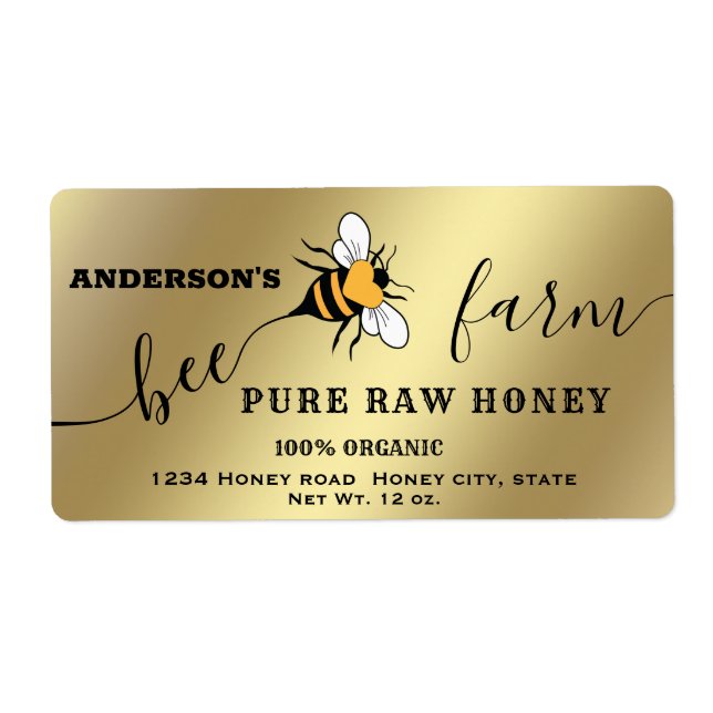 Etiqueta Rótulo de pote de mel de fazenda de abelhas (Frente)
