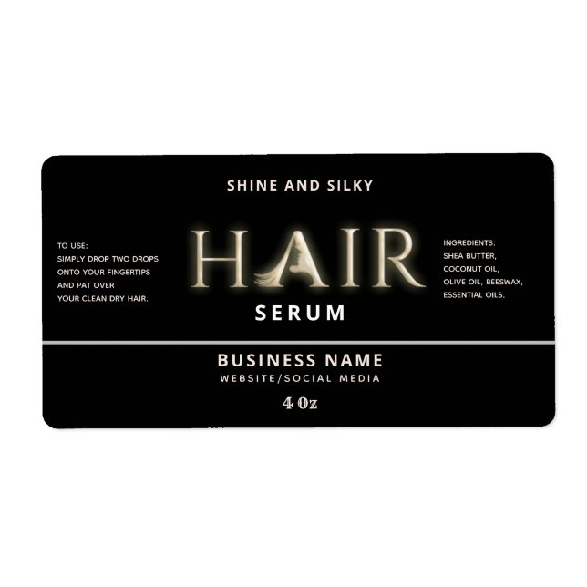 Etiqueta Rótulo de soro de cabelo elegante moderno (Frente)