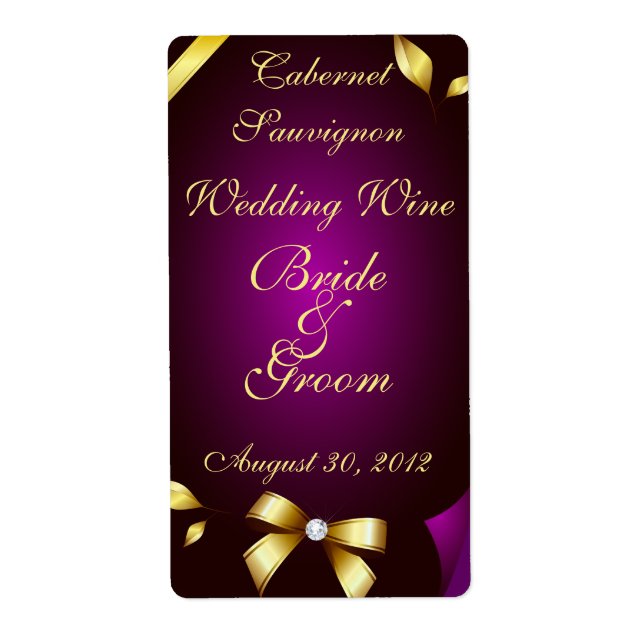 Etiqueta Rótulo de Vinho de Casamento Dourado e Roxo (Frente)