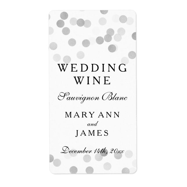 Etiqueta Rótulo de Vinho de Casamento Folhas de Prata Luzes (Frente)