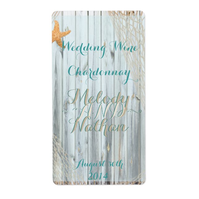 Etiqueta Rótulo de Vinho de Casamento Rustic Beach Starfish (Frente)