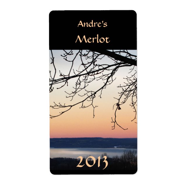 Etiqueta Rótulo de Vinho do Lago Sunset (Frente)