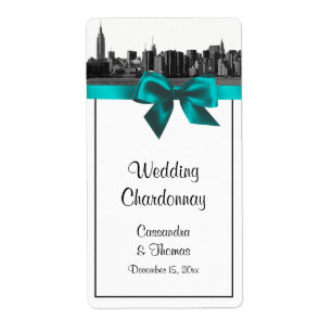 Etiqueta Rótulo de Vinho Teal BW com Linha do Skyline Ampla