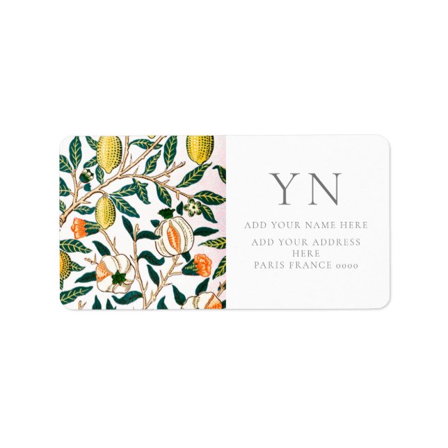 ETIQUETA RÓTULO DO ENDEREÇO DE WILLIAM MORRIS POMEGRANATS (Frente)