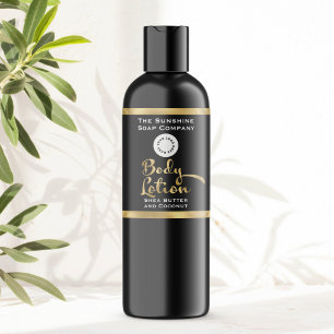 Etiqueta Rótulo do frasco de Loção do Corpo Preto e Dourado