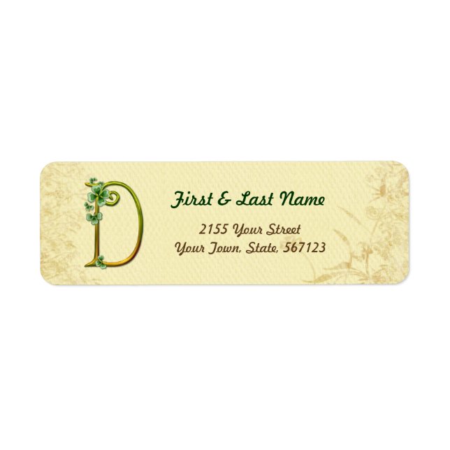 Etiqueta Rótulo do Monograma D irlandês Dourado (Frente)