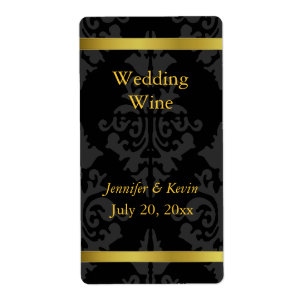 Etiqueta Rótulo do Vinho de Casamento Negro e Ouro