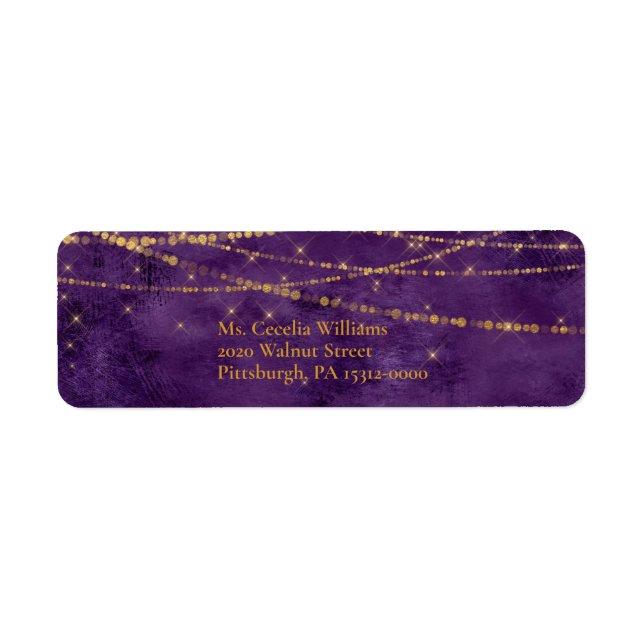 Etiqueta Rótulo Elegante Roxo/Dourado com Luzes de Fundo e  (Frente)