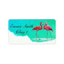 Rótulo Escolar Personalizado Flamingos