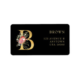 Etiqueta Rótulo Monograma B Classy Gold com Florais Rosa