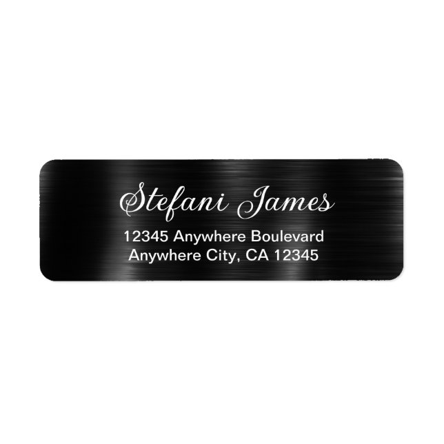 Etiqueta Rótulo Preto Metálico do Script Elegante Chic (Frente)