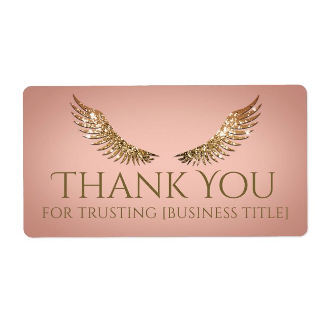 Etiqueta Rótulo Rosa Vibrante das Asas Lash Douradas (Frente)