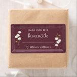Etiqueta Rótulo Russo Homemade Cotton Sprig Burgundy<br><div class="desc">Vazio assado, simples e moderno, de produtos assados e adesivos de pote para enlatar com o texto feito com amor, homemade e seu nome em roteiros brancos modernos e tipografia em fundo arrojado com um toque de na moda de algodão. Basta adicionar seu nome e o nome do produto ao...</div>