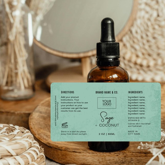 Etiqueta Rótulo Russo Verde Sage Personalizável do Produto (Criador carregado)
