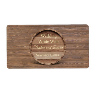 Etiqueta Rótulo Rustic Wooden Barrel Weding Wine