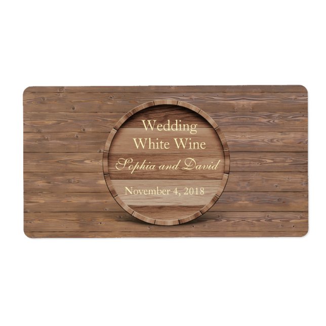Etiqueta Rótulo Rustic Wooden Barrel Weding Wine (Frente)