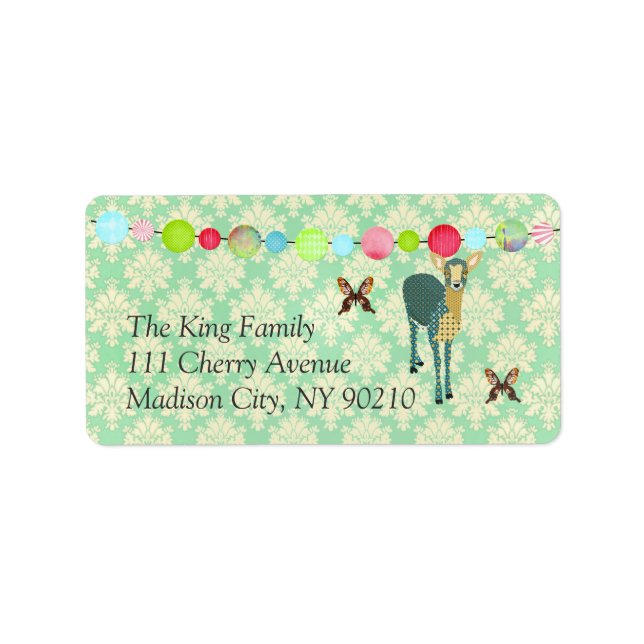 Etiqueta Rótulo Sunshine Fawn Mint Julep Damask (Frente)