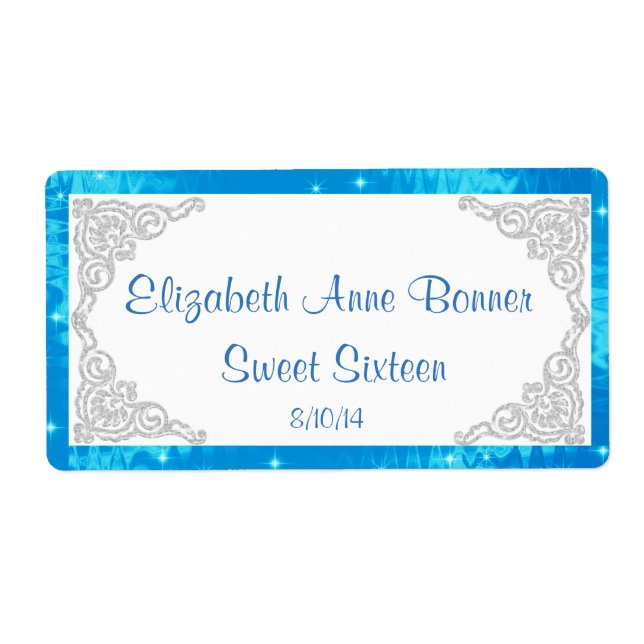 Etiqueta Rótulos de água azuis e prateados para Sweet Sixte (Frente)