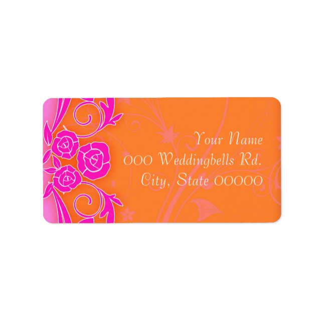 Etiqueta Rótulos de casamento Tangerina e Rosas Pink (Frente)