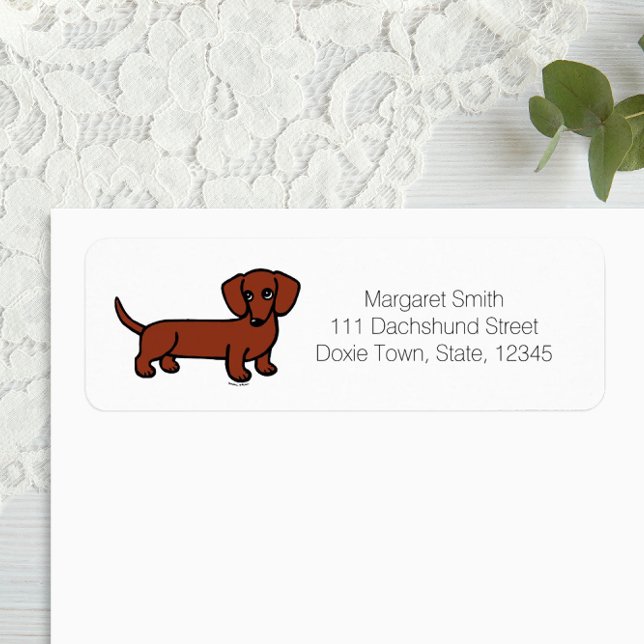 Etiqueta Rótulos de devolução Red Smooth Hired Dachshund 2 (Red Smooth Haired Dachshund Cartoon Design Return Address Label for Dachshund Owners.)