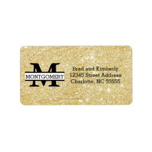 Etiqueta Rótulos de Endereço - Brilho Dourado Monograma