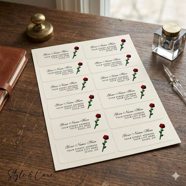 Etiqueta Rótulos de Endereço com Acento de Rosa para Convit (Rose Accent Address Labels for Invitations)