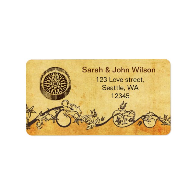 Etiqueta rótulos de endereço de casamento náutico bússola r (Frente)