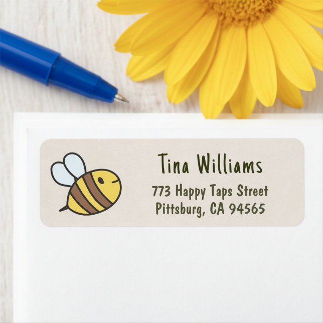Etiqueta Rótulos de Endereço de Devolução Abelha Fofa (Whimsical bee return address labels.)
