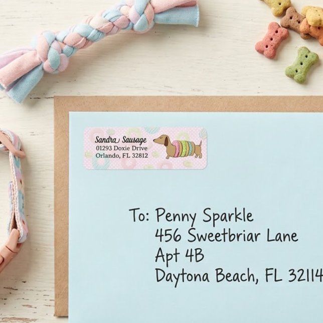 Etiqueta Rótulos de Endereço de Devolução de Dachshunds e D (Dachshunds and Donuts Return Address Labels Doxies)